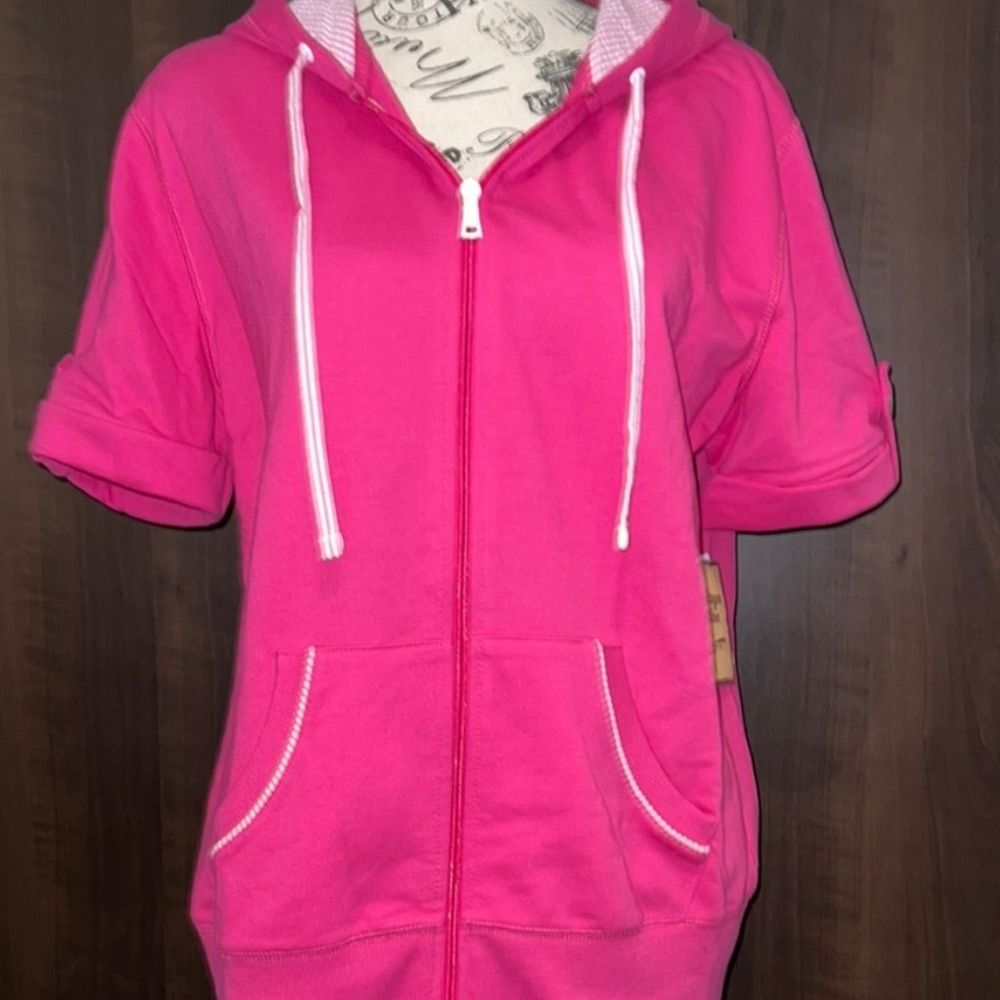 Vintage Cotton Pink Short Sleeve Hoodie, Sz: Large
